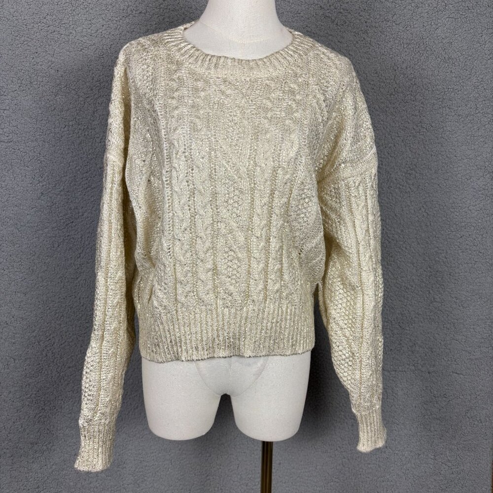 Hooked up by Lot Juniors' Shine Cable-Knit Crewneck Sweater Gold Size L NWT's